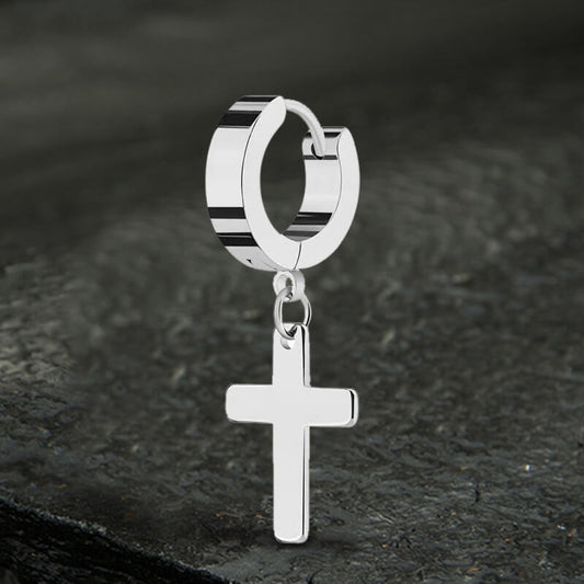 Simple Cross Stainless Steel Hoop Earrings