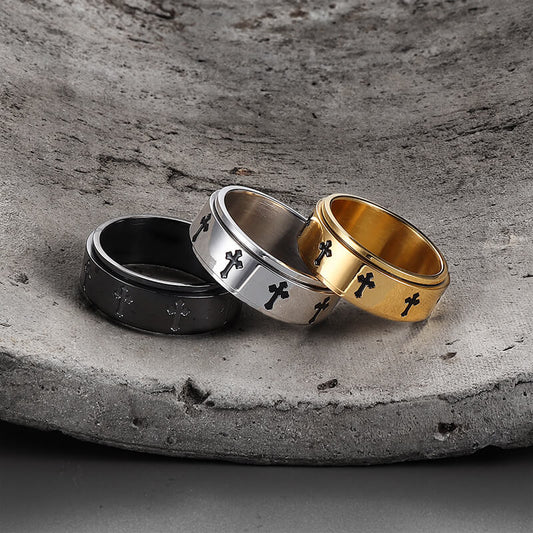 Simple Cross Stainless Steel Spinner Ring