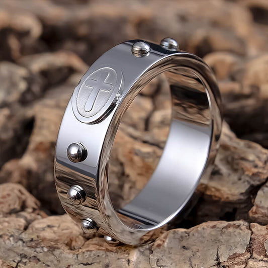 Simple Polka Dot Cross Stainless Steel Ring