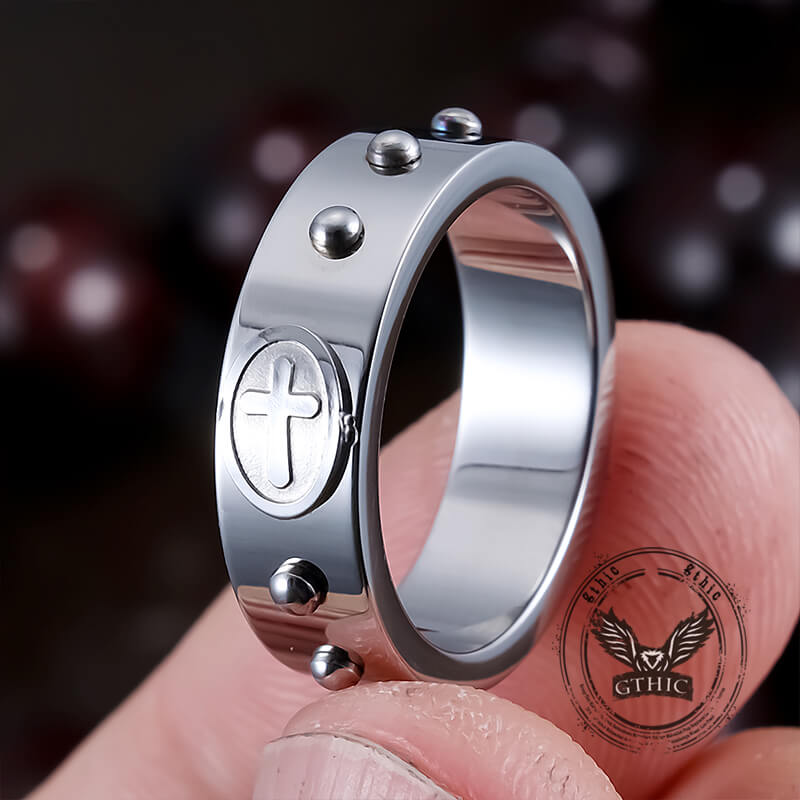 Simple Polka Dot Cross Stainless Steel Ring