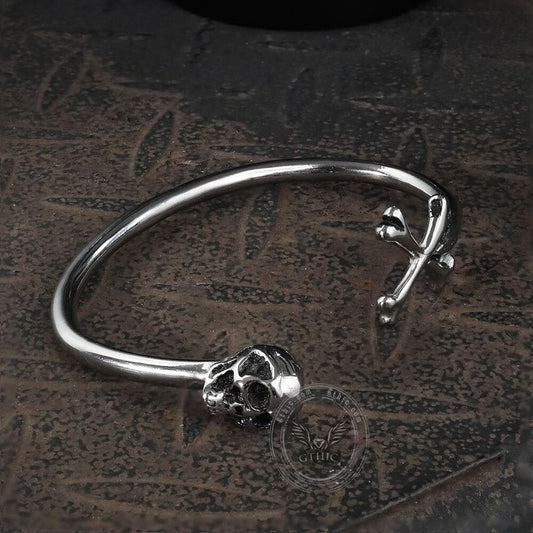 Skull and Crossbones Stainless Steel Open Bracelet