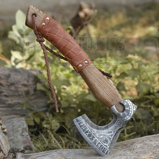Small Forged Carbon Steel Medieval Wood Axe with Ash Wood Shaft - Viking Axe X800-14