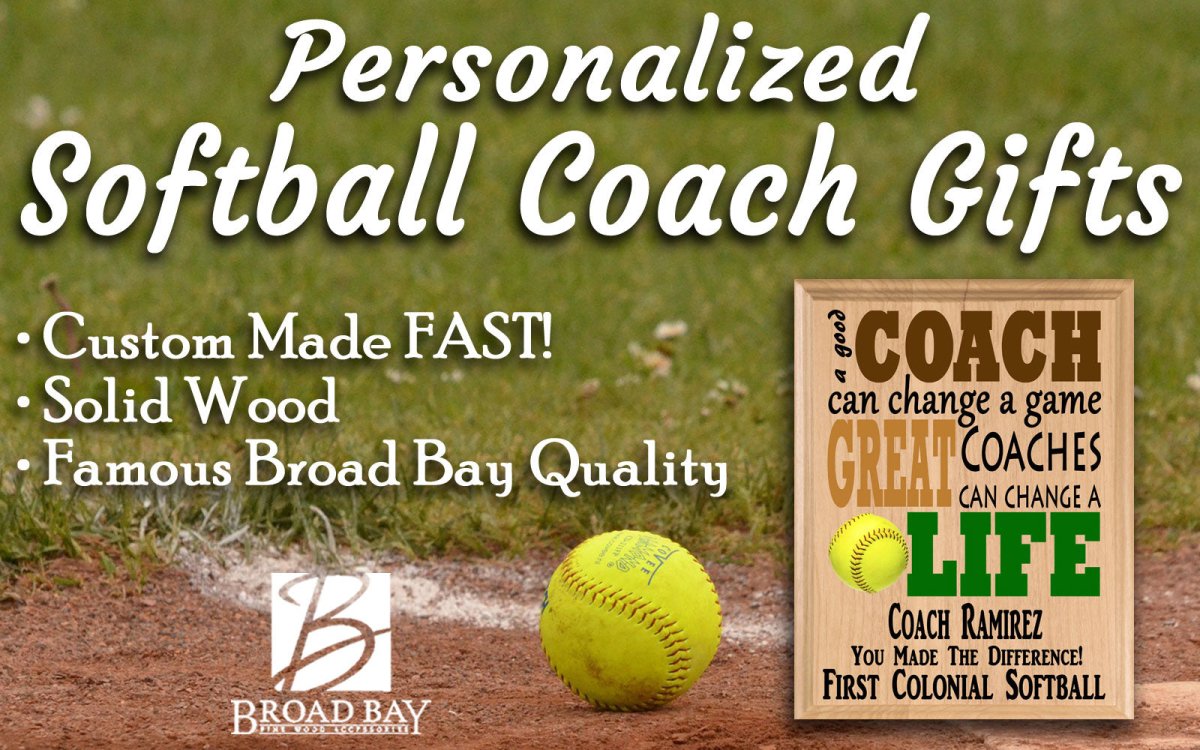 Custom Softball Coach Gift – Personalized Wood Plaque with Name & Message – “Great Coaches Change Lives” – Solid Wood – USA Made – 11x8.5