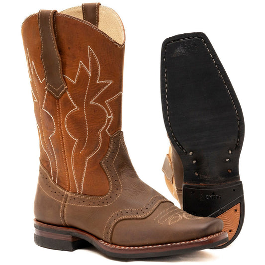 Square Toe Double Stitched Cowboy Boots with perforations