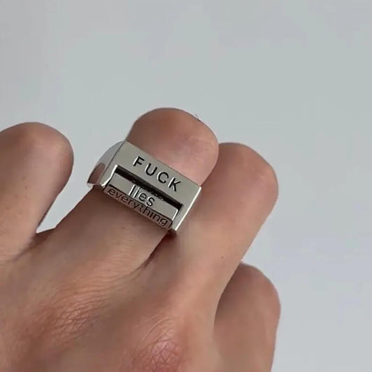 Square FUCK/LOVE Copper Rotatable Interactive Ring