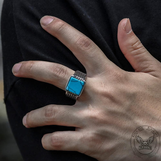 Square Turquoise Stainless Steel Ring