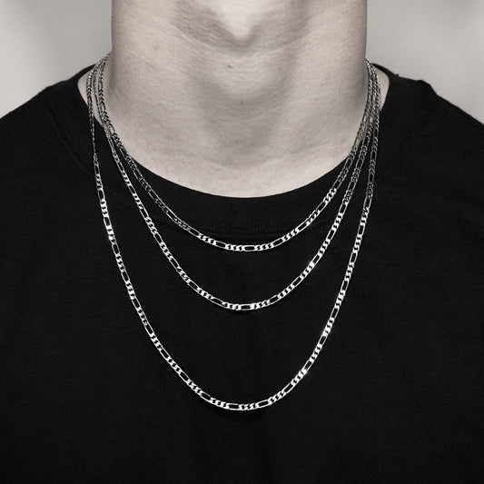 Sterling Silver Platinum Plated Diamond Cut Figaro Chain