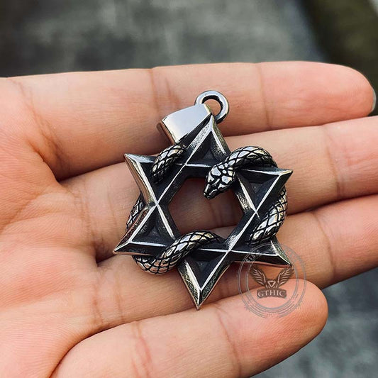 Star Of David Curled Snake Stainless Steel Pendant