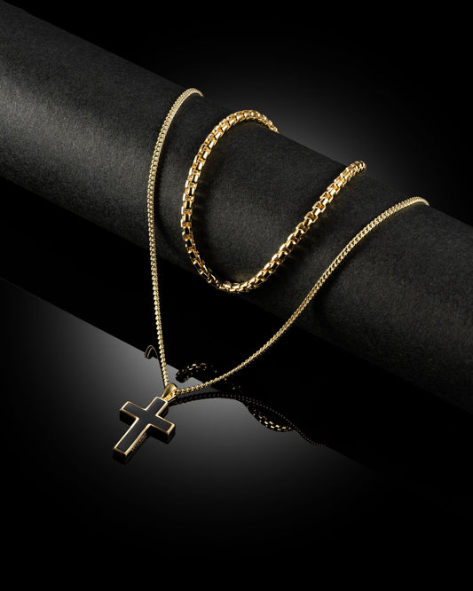 Stone Cross Pendant - Gold Set