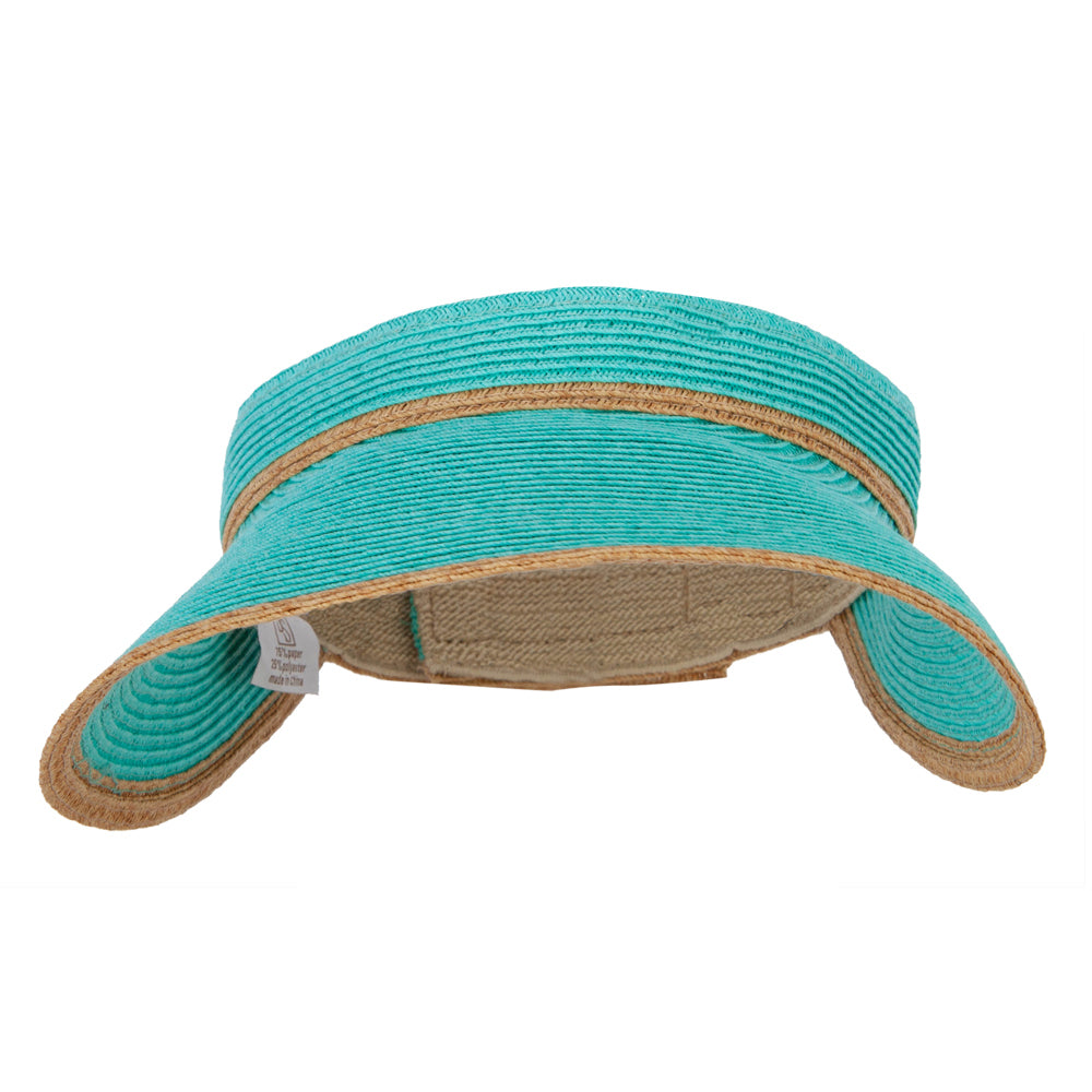 Two Tone Wide Brim Straw Visor with Contrasting Color Edge