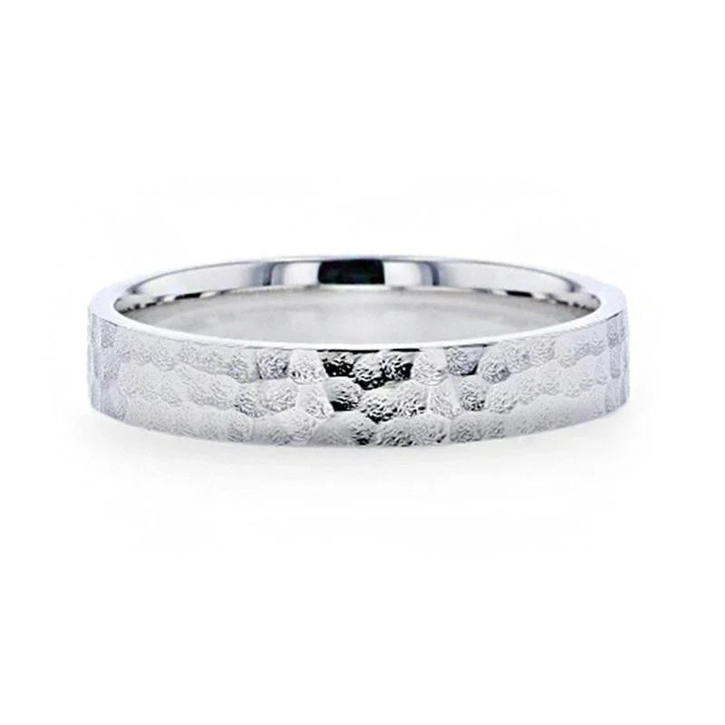 SYLVIANIA Silver Hammered Finish Flat Style Women's Wedding Band - 4mm