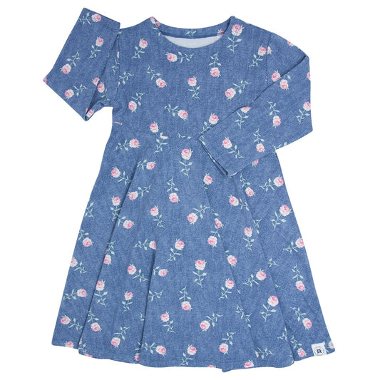 Swirly Girl Dress Denim Roses