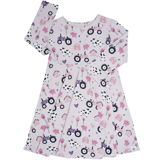 Tractors and Cows Cap Sleeve Swirl Dress