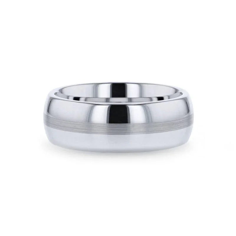 NELSON Domed Titanium Ring with Brushed Stripe - 8mm