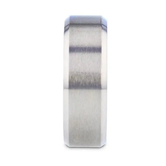 ARCTIC Flat Beveled Edges Titanium Ring with Brushed Center and Vibrant Blue Inside - 8mm