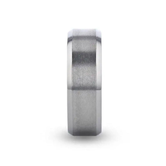 SHIRE Titanium Men’s Flat Wedding Ring, Brushed Center with Polished Beveled Edges — 6mm & 8mm