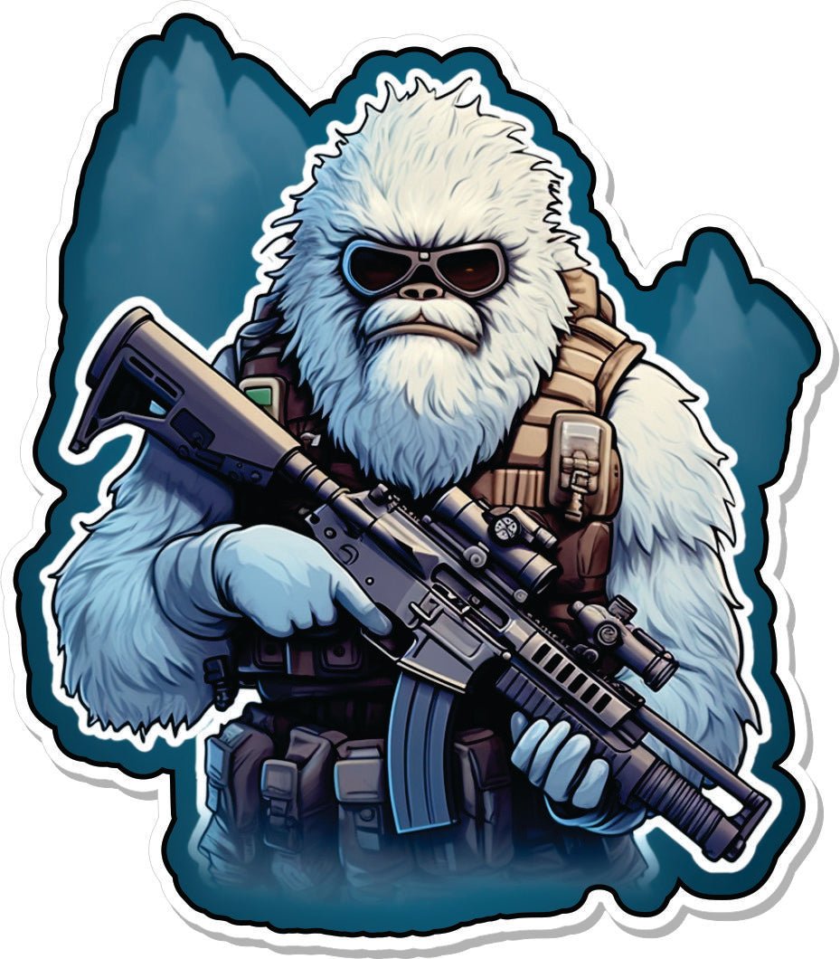 STICKER Abominable Snowman Tactical Yeti With AR-15 4" V.2.0