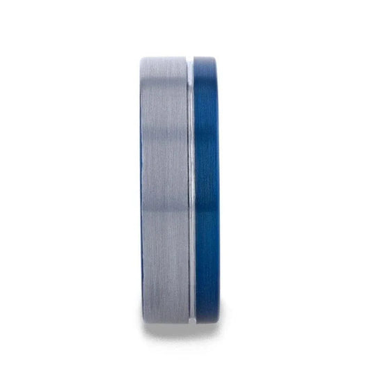 ATLANTIC Duo Color Brushed Center Tungsten Carbide Men's Wedding Band With Blue Ion Plating Inside - 8mm