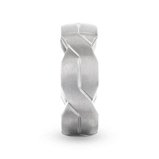 ENDURE Interlocking Infinity Symbol Flat Brushed Titanium Men's Wedding Band With Polished Grooves - 8mm
