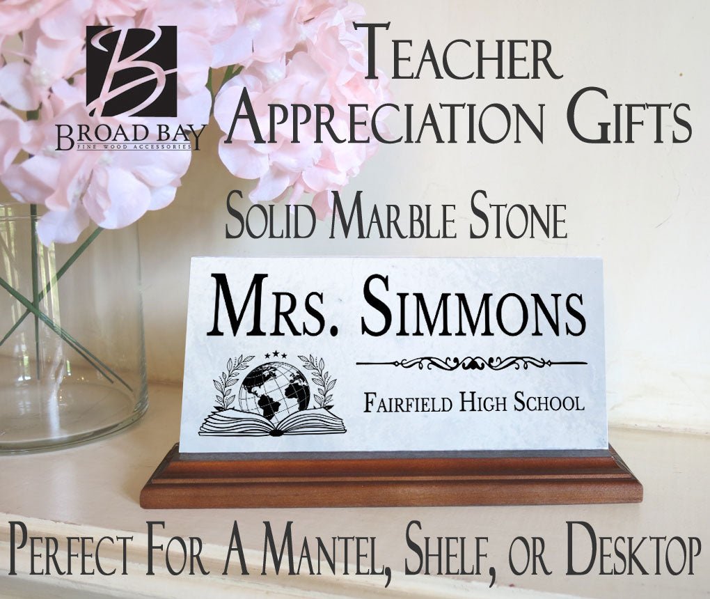 Teacher Desk Nameplate โ Custom Marble Plaque with Name & School