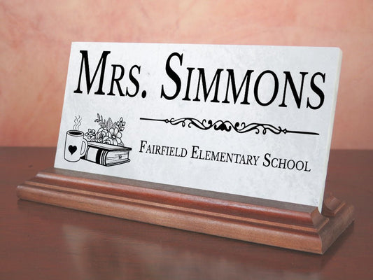 Teacher Desk Nameplate – Personalized Marble Gift with Name & School