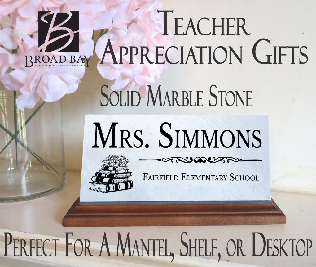 Personalized Teacher Desk Nameplate โ Custom Marble Gift with Name & School