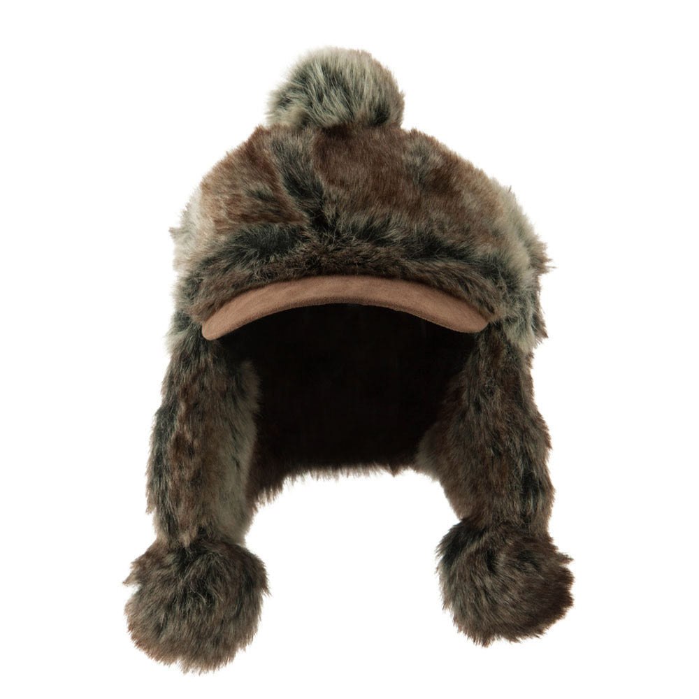 Faux Fur Trapper Hat with Pom Pom Accent