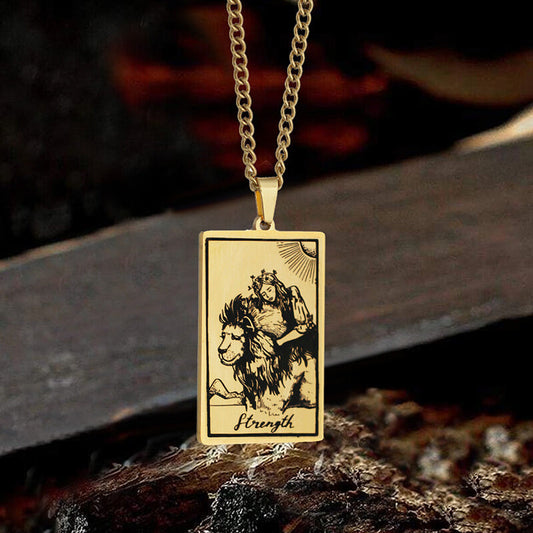 The Strength Tarot Card Stainless Steel Necklace