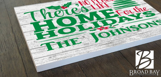 There's No Place Like Home For The Holidays Christmas Sign Personalized Family Name