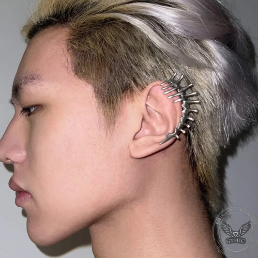 Thorn Spine Mechanical Alloy Skull Ear Cuff