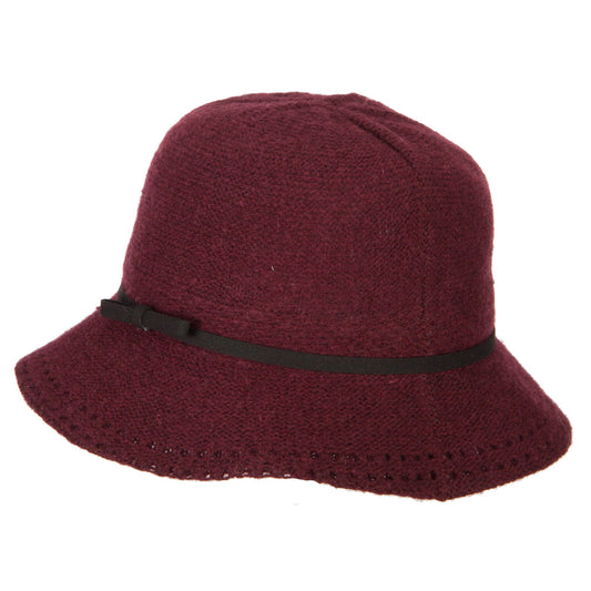 Women's Wool Tie Accented and Stitching Brim Edge Cloche Bucket Hat