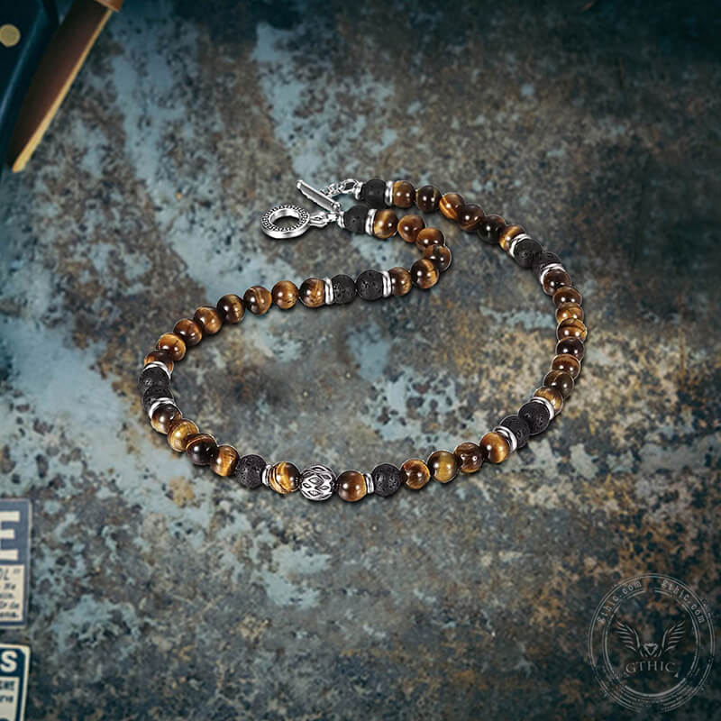 Tiger Eye Stone Stainless Steel Bead Necklace