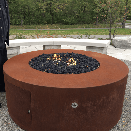 Top Fires Unity Round Corten Steel Gas Fire Pit - Match Lit