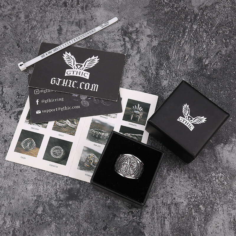 Tree of Life Raven Stainless Steel Viking Ring