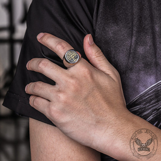 Tree of Life Signet Stainless Steel Viking Ring
