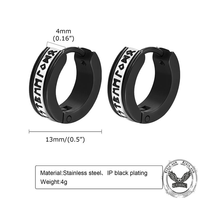 Two-tone Viking Runes Stainless Steel Hoop Earrings