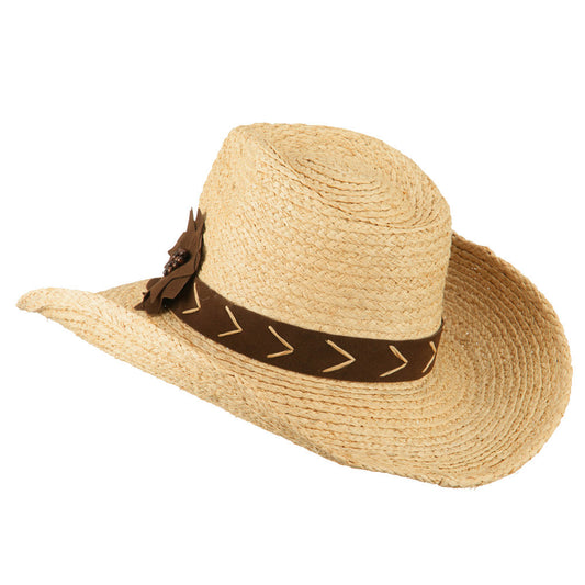 Raffia Suede Flower Cowboy Hat