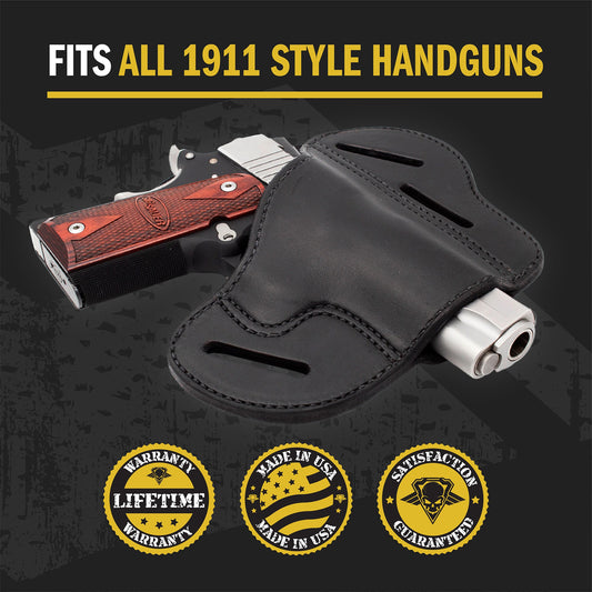 The Ultimate Leather Gun Holster | 3 Slot Pancake Style Belt Holster | Handmade in the USA! | Fits all 1911 Style Handguns