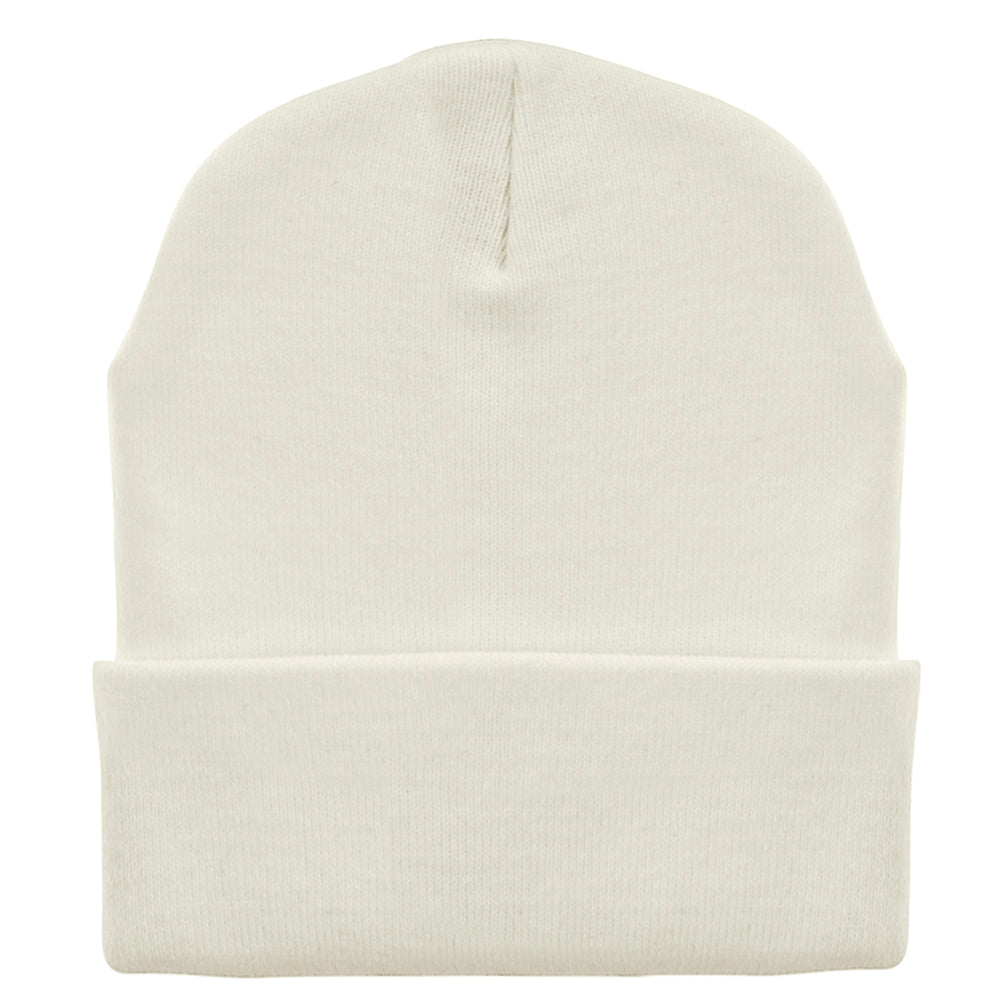 12 Inch Solid Knit Cuff Long Beanie Made in USA