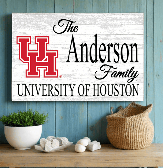 University of Houston Family Name Sign – Personalized Cougar Gift Wood Sign