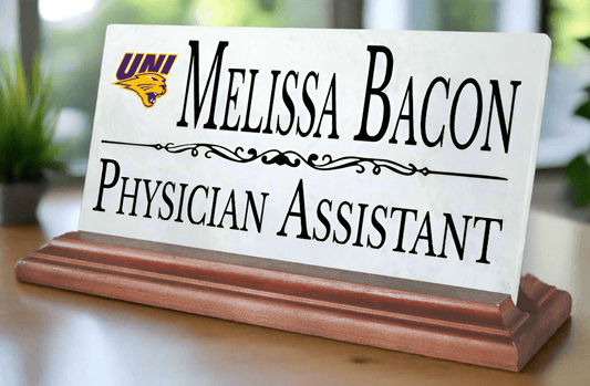 UNI Desk Nameplate – Custom Marble Name Sign with Personalized Title