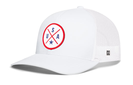 USA X Trucker Hat | White-Red-Blue America Snapback