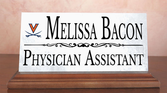 UVA Desk Nameplate – Custom Marble Virginia Name Plate with Personalized Title