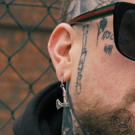 Viking Axe Wolf Stainless Steel Earrings