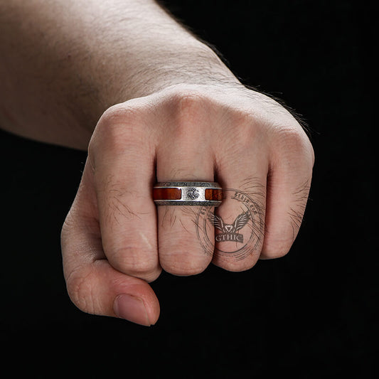 Viking Tree Of Life Stainless Steel Wood Ring