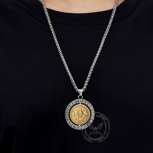 Viking Warrior Raven Rune Rotatable Stainless Steel Pendant