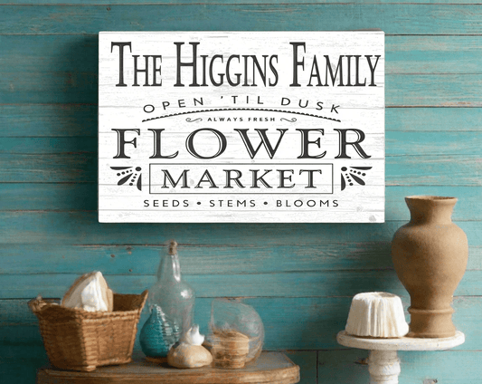 Vintage Flower Market Sign Personalized Custom Farmhouse Style Home Décor
