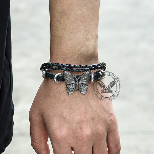 Vintage Butterfly Alloy Leather Bracelet