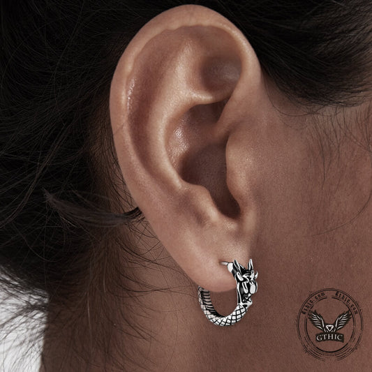 Vintage Chinese Dragon Design Stainless Steel Earrings