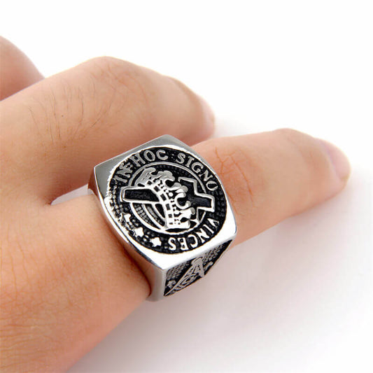 Vintage Crown Cross Stainless Steel Masonic Ring